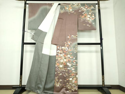 平和屋着物●訪問着　松竹梅　流水花文　暈し染め　金彩　正絹　逸品　DABD1054ps