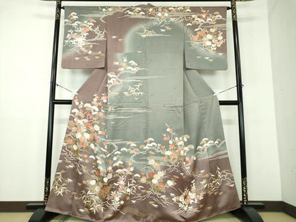 平和屋着物●訪問着　松竹梅　流水花文　暈し染め　金彩　正絹　逸品　DABD1054ps