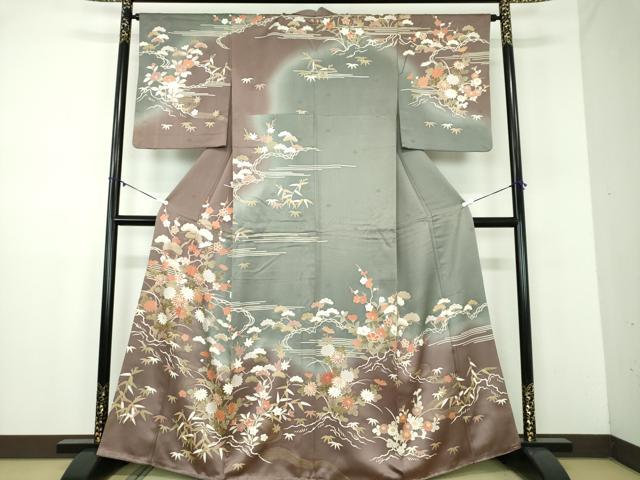 平和屋着物●訪問着　松竹梅　流水花文　暈し染め　金彩　正絹　逸品　DABD1054ps