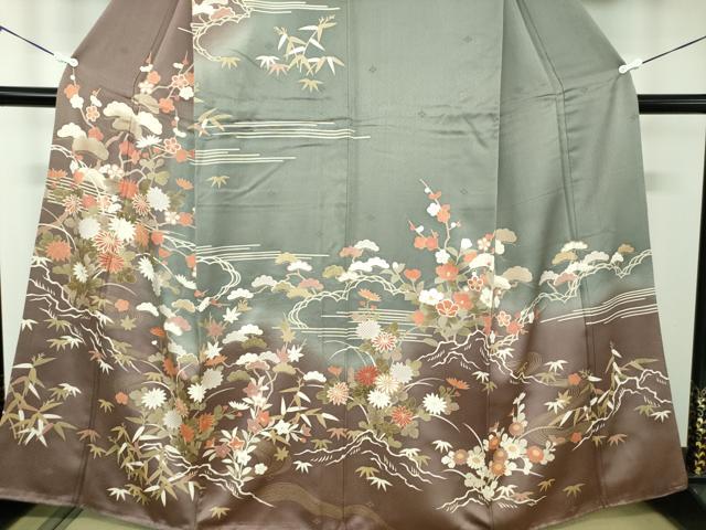 平和屋着物●訪問着　松竹梅　流水花文　暈し染め　金彩　正絹　逸品　DABD1054ps