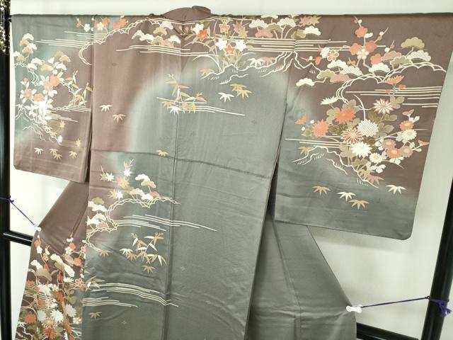 平和屋着物●訪問着　松竹梅　流水花文　暈し染め　金彩　正絹　逸品　DABD1054ps