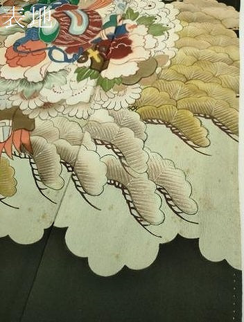 平和屋着物●アンティーク　大正ロマン　黒留袖　手描き　檜扇御所車花文　正絹　逸品　DABD1068ps