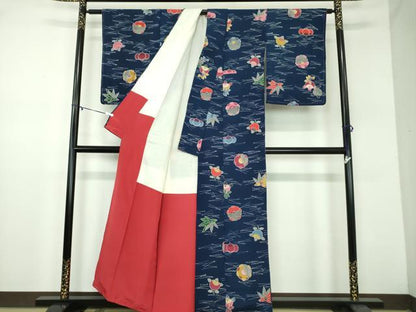 平和屋着物●上質な小紋　型染　吹き寄せ花文　正絹　逸品　DABD1070ps