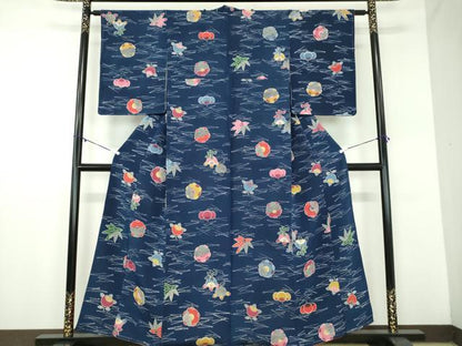 平和屋着物●上質な小紋　型染　吹き寄せ花文　正絹　逸品　DABD1070ps