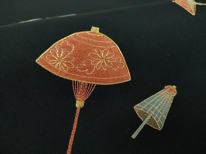 平和屋着物●塩瀬　つけ帯　駒刺繍　総刺繍　番傘　金糸　正絹　逸品　DABD1083ps