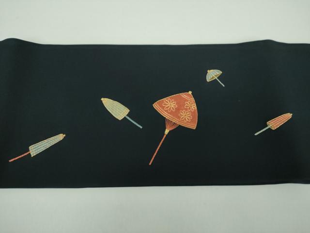 平和屋着物●塩瀬　つけ帯　駒刺繍　総刺繍　番傘　金糸　正絹　逸品　DABD1083ps