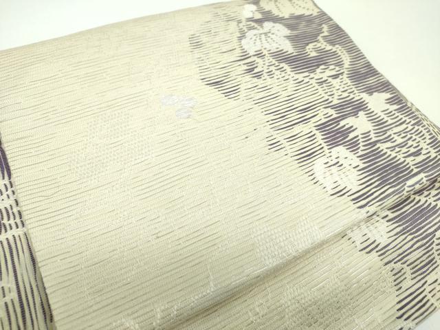 平和屋着物●西陣　浅山織物謹製　ワンタッチつけ帯　和紙　真珠箔　飛鳥葡萄蔦の葉文　銀糸　やまと誂製　正絹　逸品　未使用　DABD1091ps