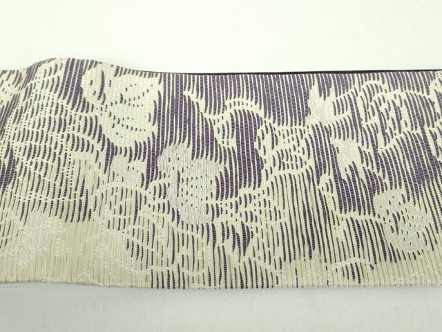 平和屋着物●西陣　浅山織物謹製　ワンタッチつけ帯　和紙　真珠箔　飛鳥葡萄蔦の葉文　銀糸　やまと誂製　正絹　逸品　未使用　DABD1091ps
