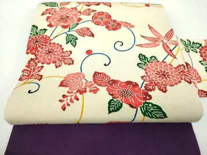 平和屋着物●九寸名古屋帯　型染　草花文　鬼しぼ縮緬　正絹　逸品　DABD1093ps