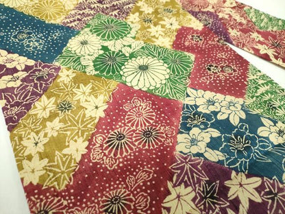 平和屋着物＊夏物 全通柄九寸名古屋帯 生紬 型染 吉祥花文 正絹 逸品 DABD1095ps