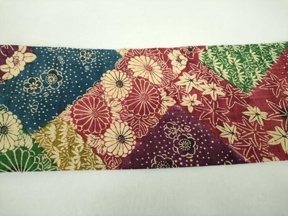 平和屋着物＊夏物 全通柄九寸名古屋帯 生紬 型染 吉祥花文 正絹 逸品 DABD1095ps