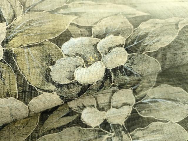 平和屋着物＊夏物 九寸名古屋帯 生紬 手描き 草花文 金彩 正絹 逸品 DABD1096ps