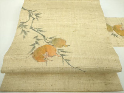 平和屋着物●九寸名古屋帯　生紬　作家物　手描き　成り物　柘榴　正絹　逸品　DABD1097ps
