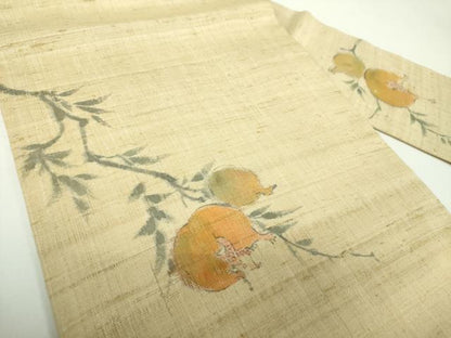 平和屋着物●九寸名古屋帯　生紬　作家物　手描き　成り物　柘榴　正絹　逸品　DABD1097ps