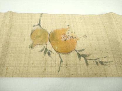 平和屋着物●九寸名古屋帯　生紬　作家物　手描き　成り物　柘榴　正絹　逸品　DABD1097ps