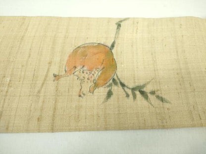 平和屋着物●九寸名古屋帯　生紬　作家物　手描き　成り物　柘榴　正絹　逸品　DABD1097ps