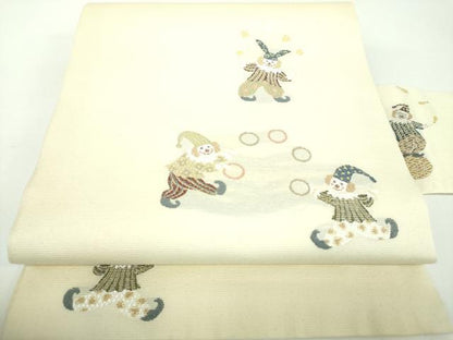平和屋着物●九寸名古屋帯　サーカス　ピエロ　金糸　鈴乃屋扱い　正絹　逸品　未使用　DABD1102ps