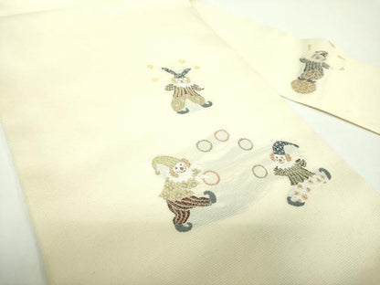 平和屋着物●九寸名古屋帯　サーカス　ピエロ　金糸　鈴乃屋扱い　正絹　逸品　未使用　DABD1102ps