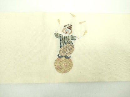 平和屋着物●九寸名古屋帯　サーカス　ピエロ　金糸　鈴乃屋扱い　正絹　逸品　未使用　DABD1102ps