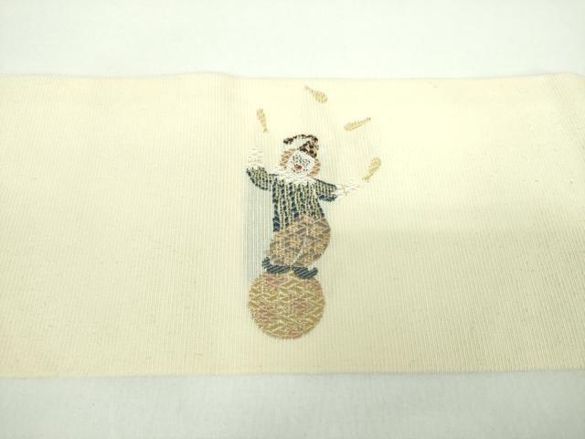 平和屋着物●九寸名古屋帯　サーカス　ピエロ　金糸　鈴乃屋扱い　正絹　逸品　未使用　DABD1102ps