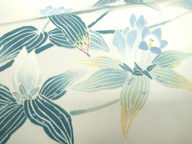 平和屋着物●染織作家　竹村紫浩　塩瀬　九寸名古屋帯　一珍染の世界　草花文　銀彩　証紙付き　正絹　逸品　DABD1103ps