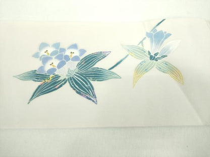 平和屋着物●染織作家　竹村紫浩　塩瀬　九寸名古屋帯　一珍染の世界　草花文　銀彩　証紙付き　正絹　逸品　DABD1103ps