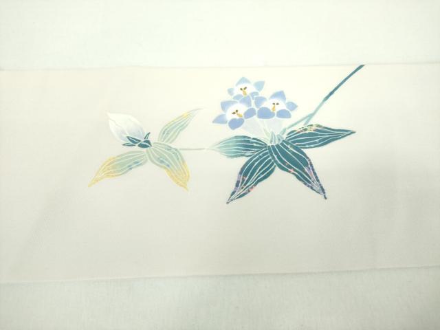 平和屋着物●染織作家　竹村紫浩　塩瀬　九寸名古屋帯　一珍染の世界　草花文　銀彩　証紙付き　正絹　逸品　DABD1103ps