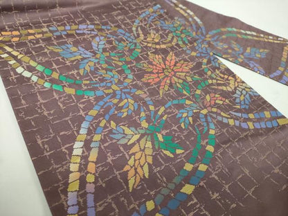 平和屋着物●龍村美術織物　たつむら　九寸名古屋帯　モザイク　金糸　正絹　逸品　DABD1106ps