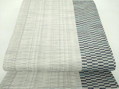 平和屋着物▽六通柄袋帯 スリーシーズン 春夏秋 藍 市松間道 金糸 正絹 逸品 DABD1108ps
