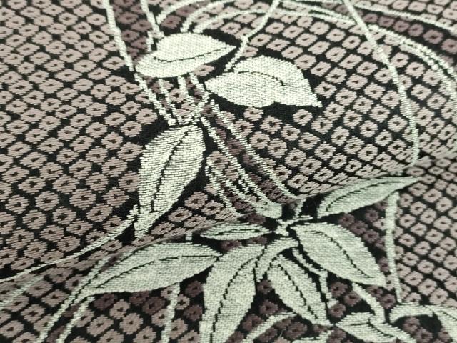 平和屋着物●六通柄袋帯　唐織　枝葉文　黒地　正絹　逸品　DABD1120ps