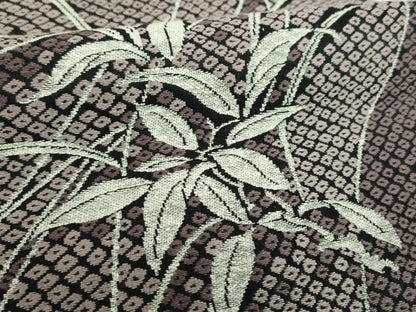 平和屋着物●六通柄袋帯　唐織　枝葉文　黒地　正絹　逸品　DABD1120ps
