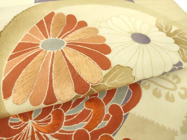 平和屋着物●アンティーク　大正ロマン　丸帯　引き抜き帯　駒刺繍　乱菊　吉祥花文　金糸　正絹　逸品　DABD1123ps