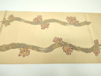 平和屋着物●桝屋高尾　六通柄　本袋帯　槍梅　金糸　正絹　逸品　DABD1125ps