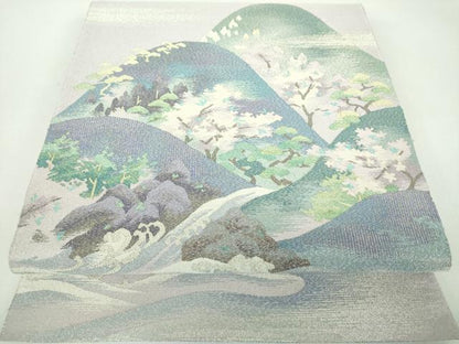 平和屋着物●西陣　じゅらく謹製　爪掻き本綴れ　太鼓柄袋帯　聚匠綴　山水図　金銀糸　やまと誂製　証紙付き　正絹　逸品　DABD1129ps
