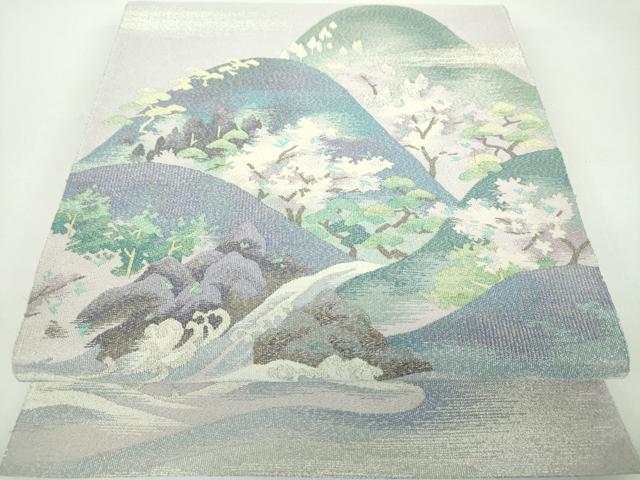 平和屋着物●西陣　じゅらく謹製　爪掻き本綴れ　太鼓柄袋帯　聚匠綴　山水図　金銀糸　やまと誂製　証紙付き　正絹　逸品　DABD1129ps