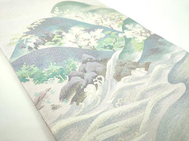 平和屋着物●西陣　じゅらく謹製　爪掻き本綴れ　太鼓柄袋帯　聚匠綴　山水図　金銀糸　やまと誂製　証紙付き　正絹　逸品　DABD1129ps