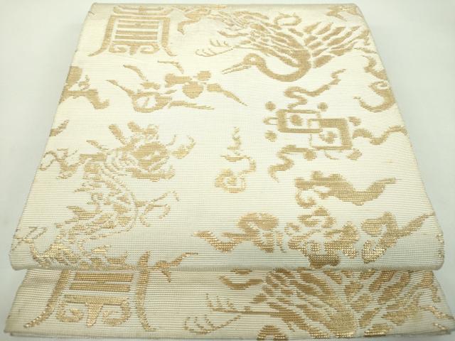 平和屋着物●全通柄　本袋帯　龍村平蔵柄　嘉鶴金華山文錦　金糸　正絹　逸品　DABD1135ps