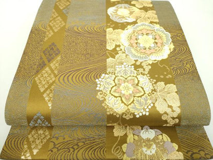 平和屋着物●西陣　じゅらく謹製　六通柄袋帯　唐織　黄金絲　流水花間道　金糸　正絹　24ｋ　逸品　DABD1137ps