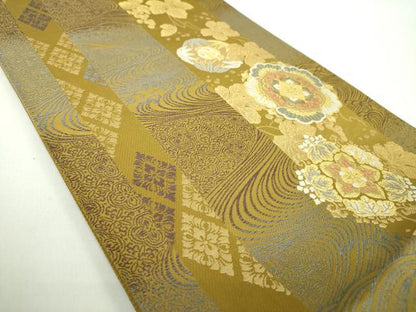 平和屋着物●西陣　じゅらく謹製　六通柄袋帯　唐織　黄金絲　流水花間道　金糸　正絹　24ｋ　逸品　DABD1137ps