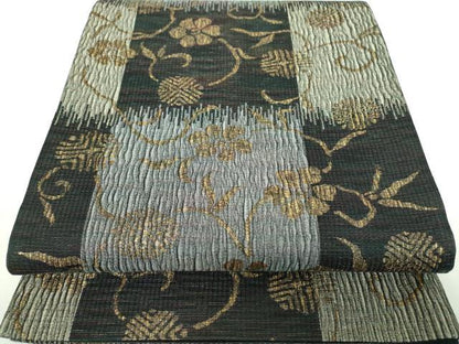 平和屋着物●六通柄袋帯　櫛織り　名物裂　笹蔓緞子　金糸　正絹　逸品　DABD1146ps