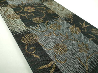 平和屋着物●六通柄袋帯　櫛織り　名物裂　笹蔓緞子　金糸　正絹　逸品　DABD1146ps