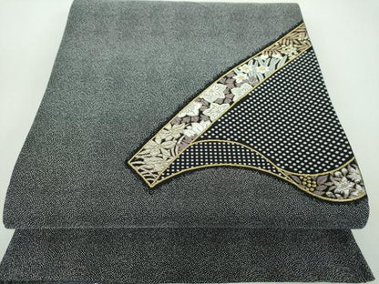 平和屋着物●六通柄袋帯　草花文　黒地　金銀糸　正絹　逸品　DABD1152ps