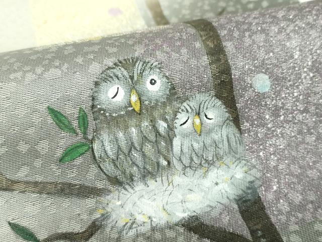 平和屋着物●日本画家　濡れ描き友禅作家　高橋峰陵　太鼓柄袋帯　手描き　梟　さが美扱い　正絹　逸品　DABD1156ps