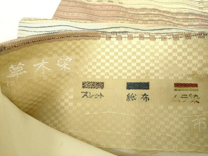 平和屋着物●六通柄袋帯　草木染　スレット　紙布　ムラ染　市楽波筬織　金糸　正絹　逸品　DABD1161ps