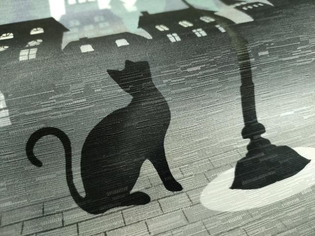平和屋着物●全通柄　京袋帯　WAKKA　ワッカ　夜景　街頭　黒猫　正絹　逸品　DABD1164ps