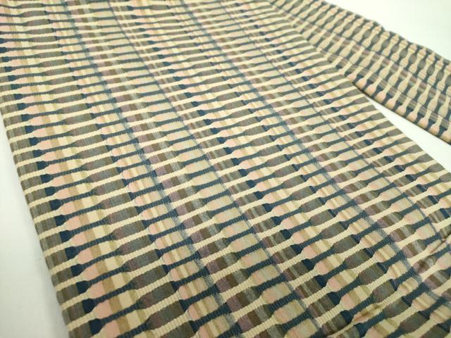 平和屋着物●全通柄　九寸名古屋帯　めがね織　変わり間道　正絹　逸品　未使用　DABD1168ps