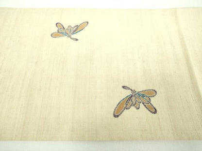 平和屋着物●九寸開き名古屋帯　紬地　型染　花笠　正絹　逸品　DABD1174ps