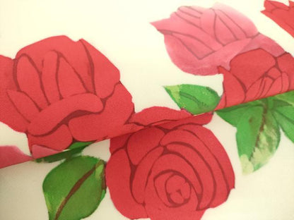平和屋着物●塩瀬　九寸名古屋帯　作家物　ろうけつ染め　薔薇　正絹　逸品　未使用　DABD1184ps