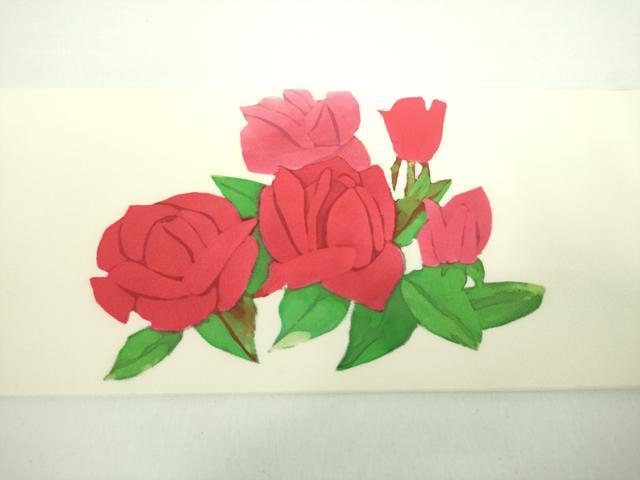 平和屋着物●塩瀬　九寸名古屋帯　作家物　ろうけつ染め　薔薇　正絹　逸品　未使用　DABD1184ps