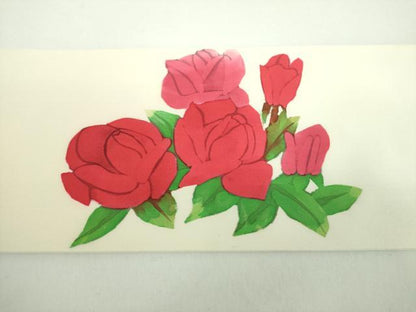 平和屋着物●塩瀬　九寸名古屋帯　作家物　ろうけつ染め　薔薇　正絹　逸品　未使用　DABD1184ps